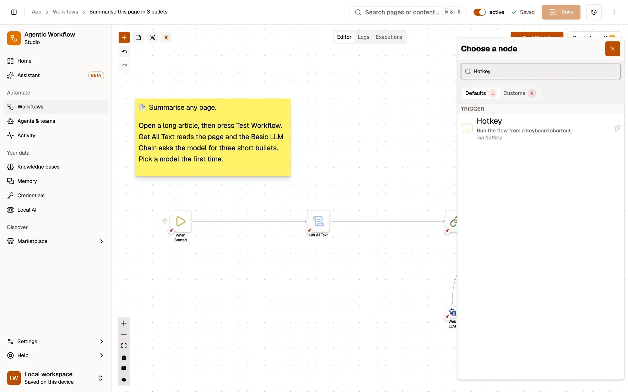 Step 1, close-up of the app: Hotkey, outlined.