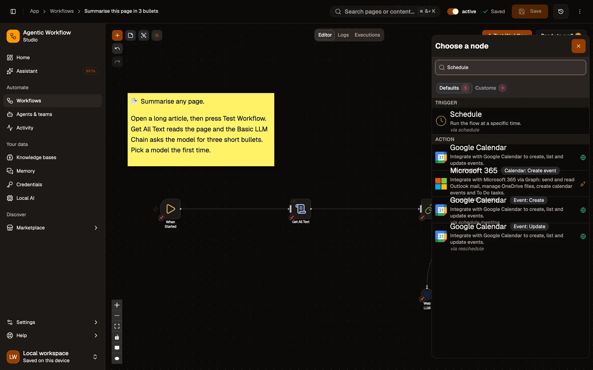 Step 1, close-up of the app: Schedule, outlined.