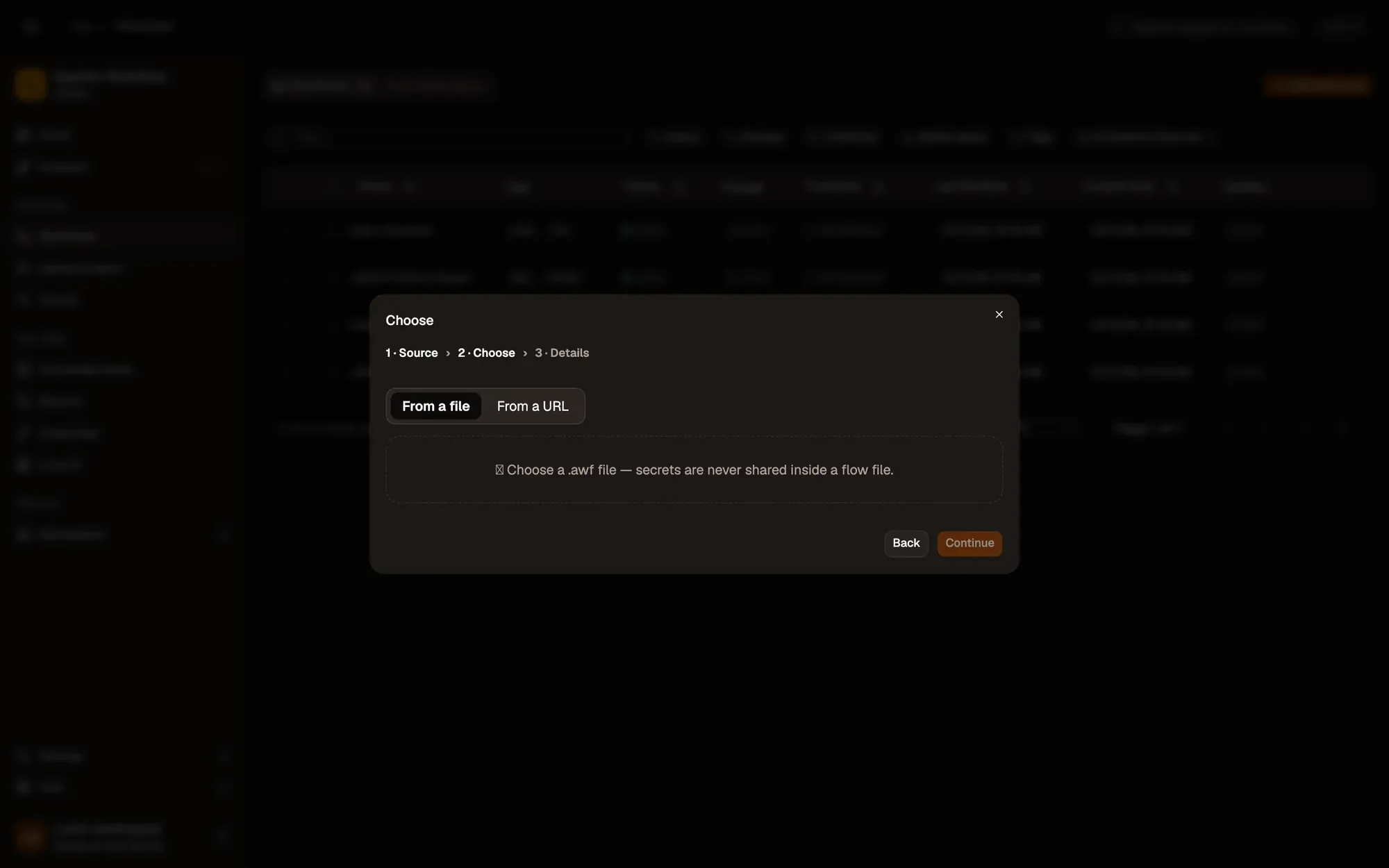 Step 2, close-up of the app: Choose a .awf file, outlined.