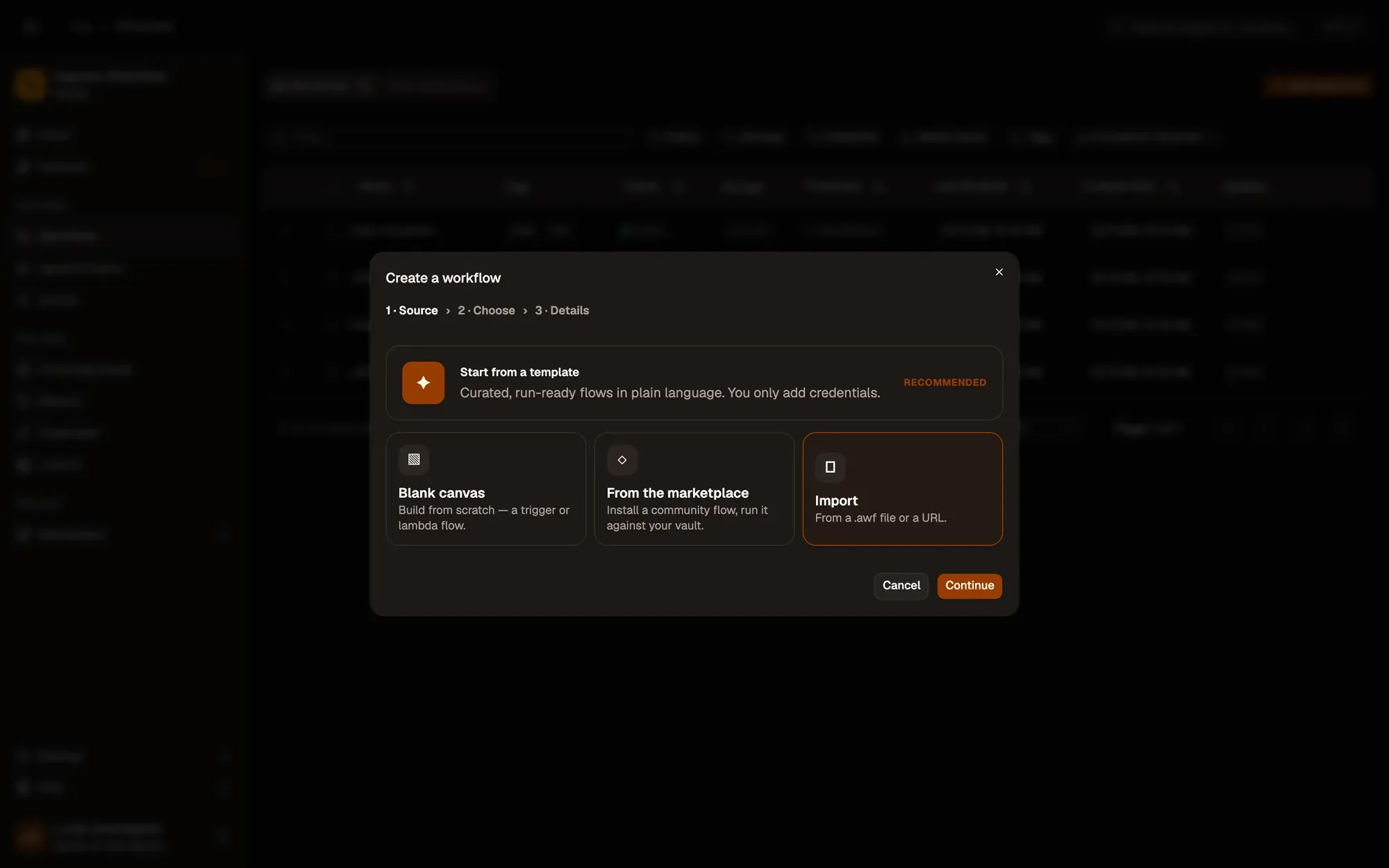 Step 1, close-up of the app: Import, outlined.