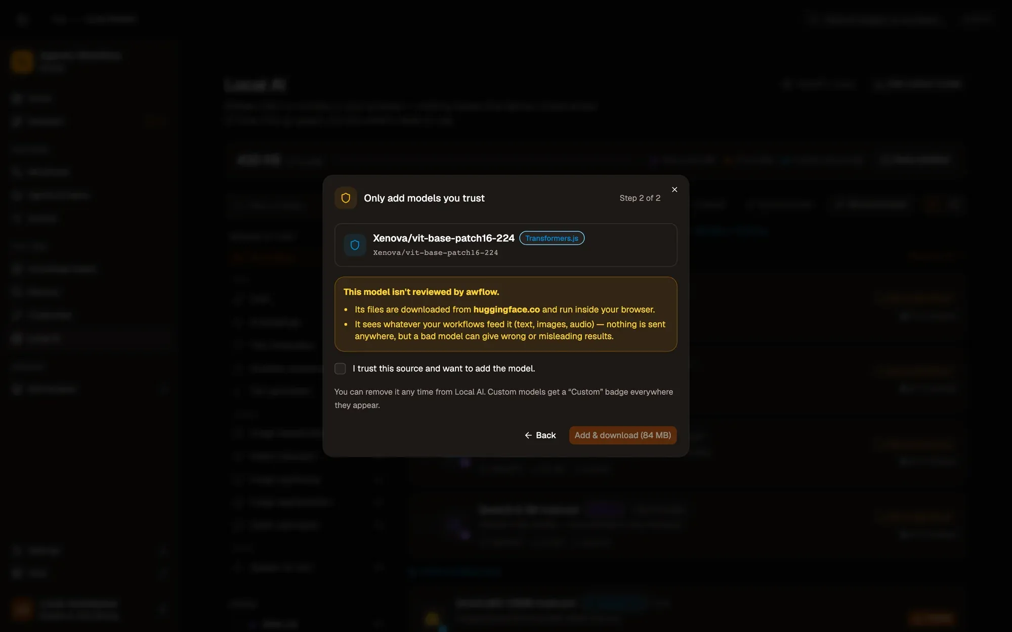 Step 3, close-up of the app: I trust this source, outlined.
