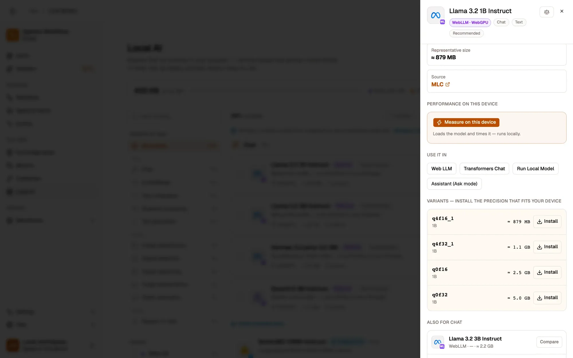 Step 1, close-up of the app: Install a variant, outlined.