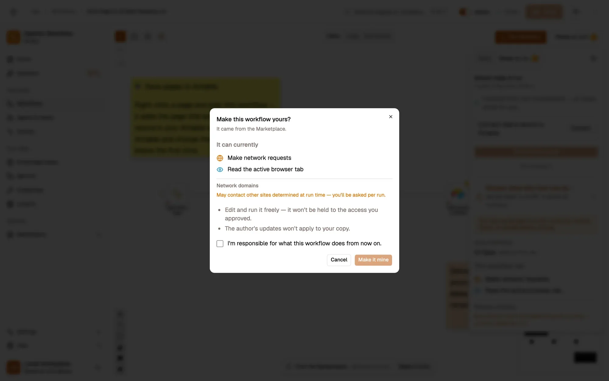 Step 1, close-up of the app: Make it mine, outlined.