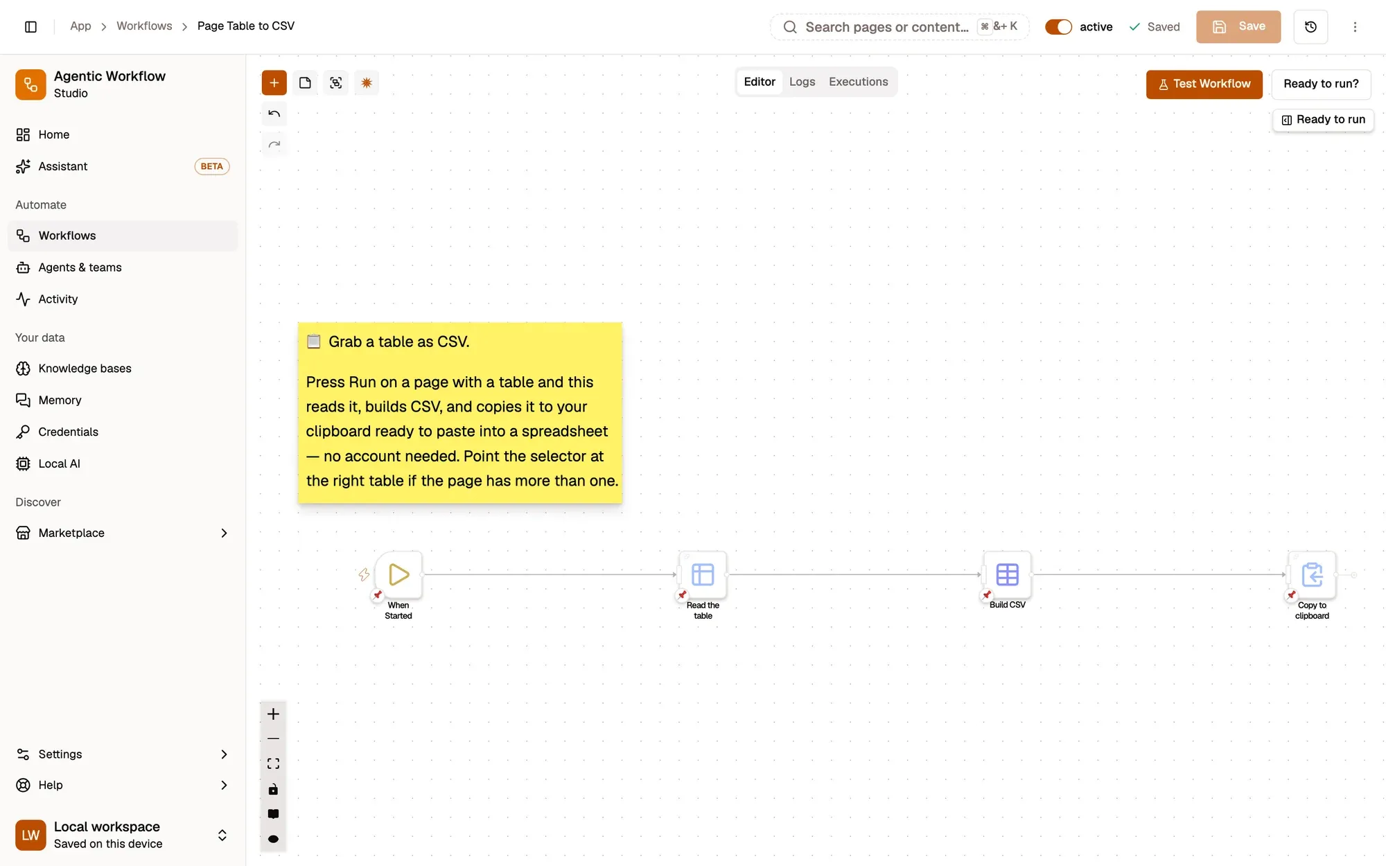 Step 1, close-up of the app: When Started, outlined.