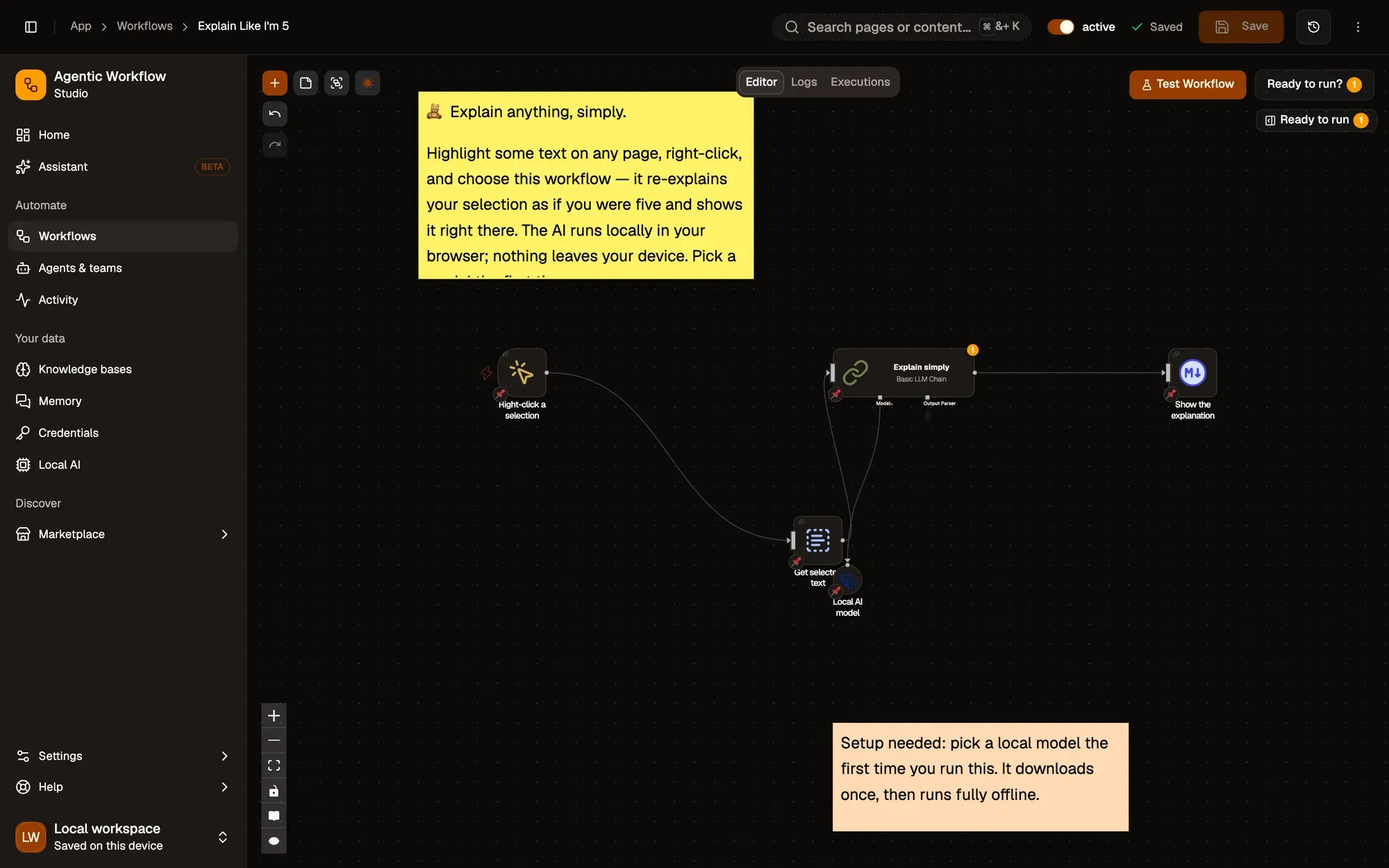 Step 2, close-up of the app: Get selected text, outlined.