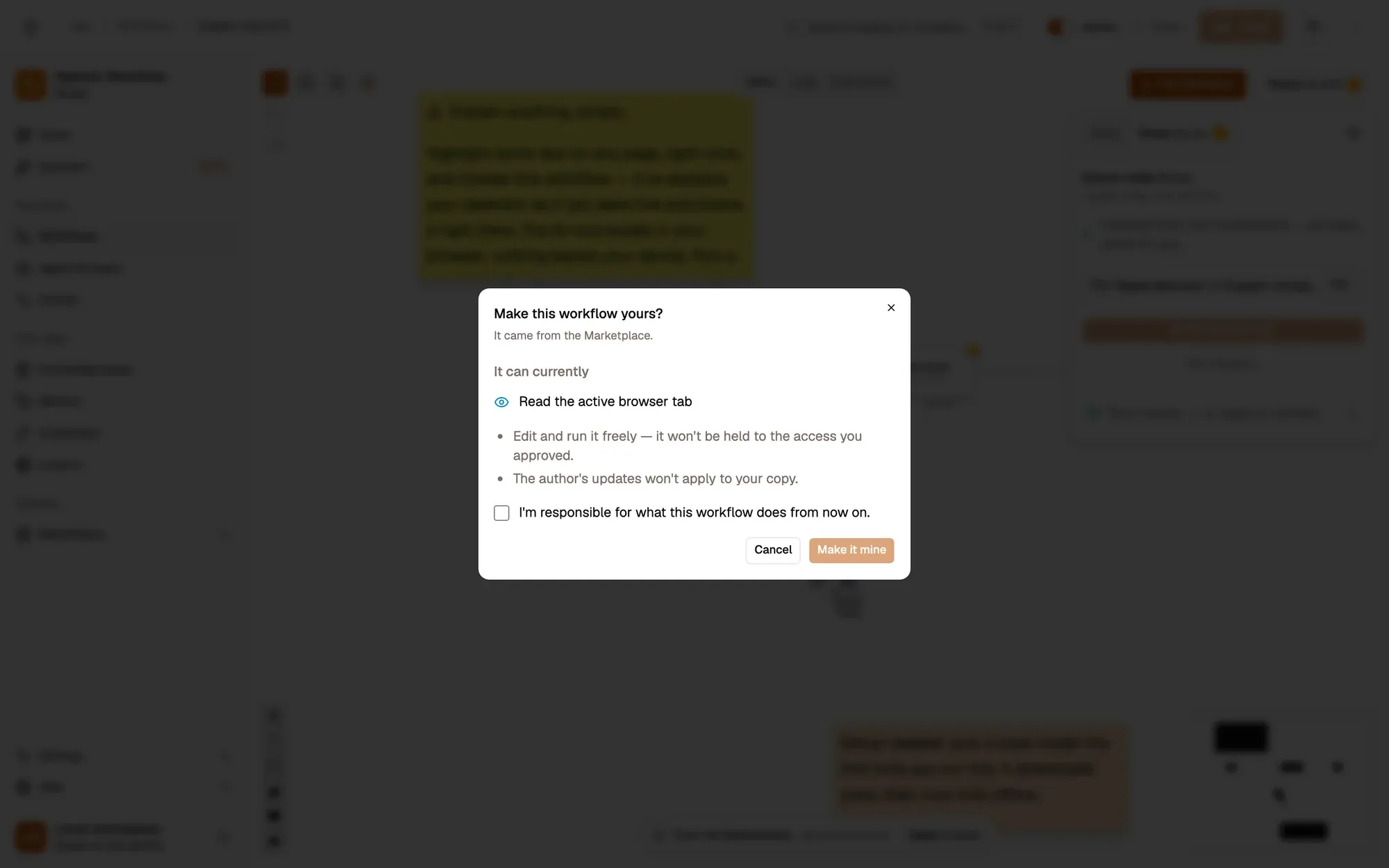 Step 1, close-up of the app: Make it mine, outlined.