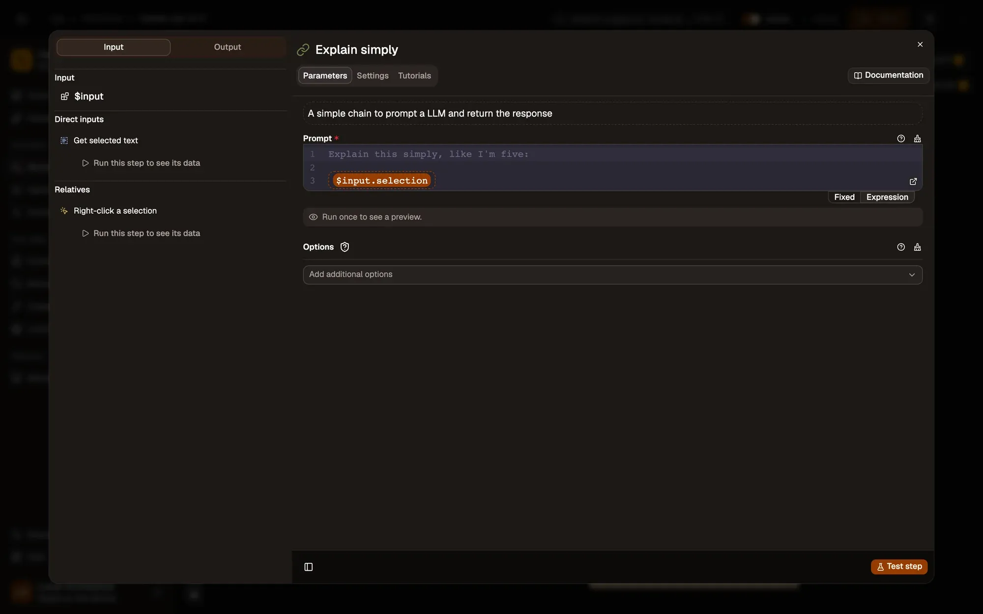 Step 3, close-up of the app: The Prompt field, outlined.