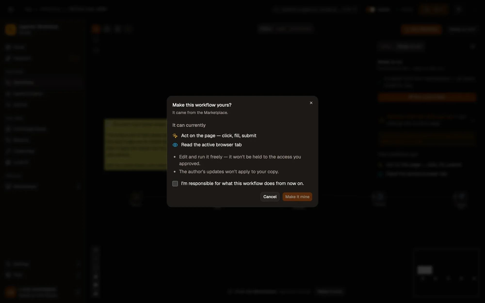 Step 1, close-up of the app: Make it mine, outlined.