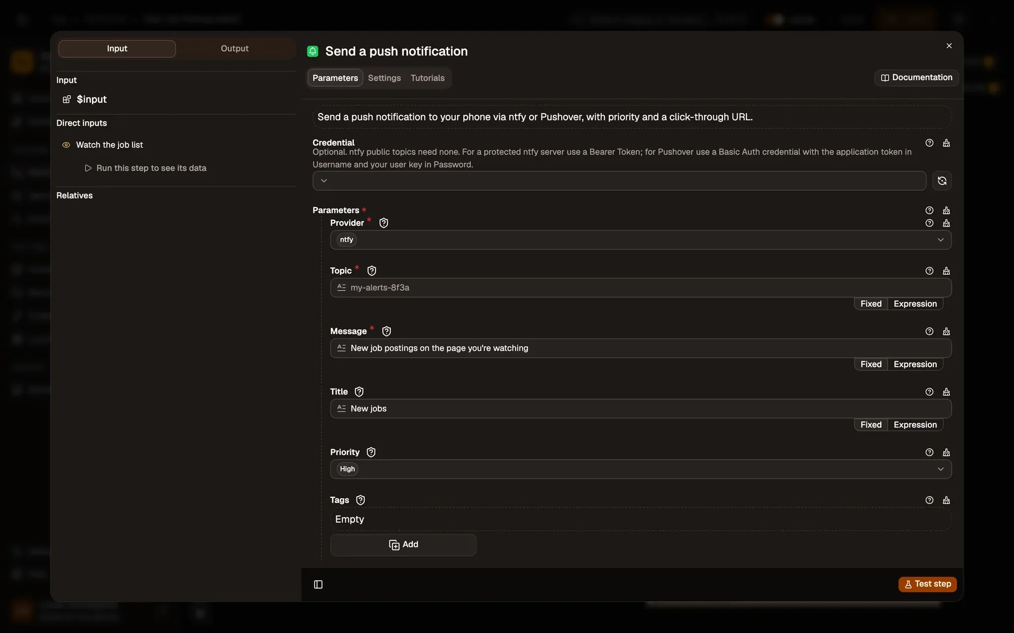 Step 2, close-up of the app: The Topic field, outlined.