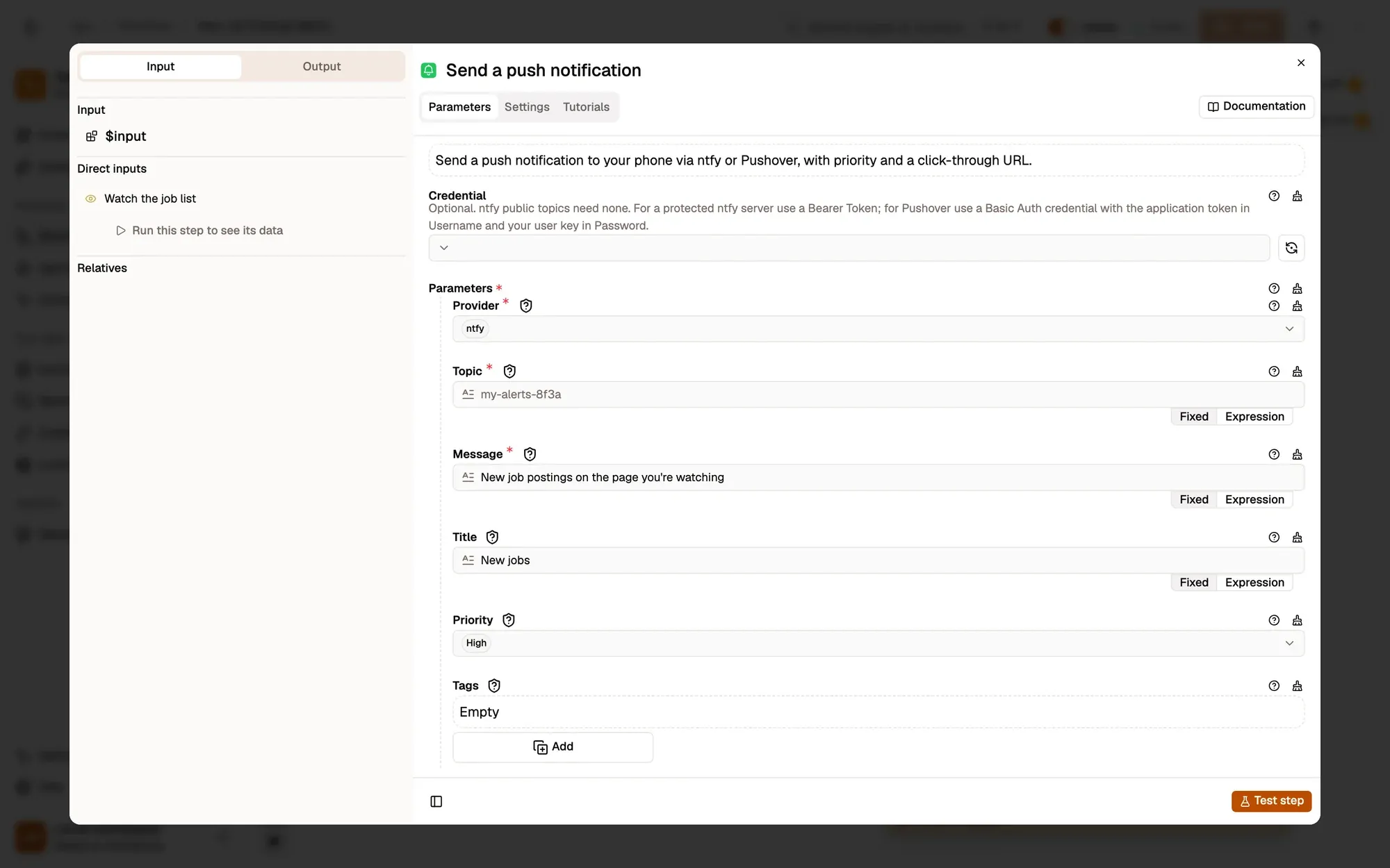 Step 2, close-up of the app: The Topic field, outlined.