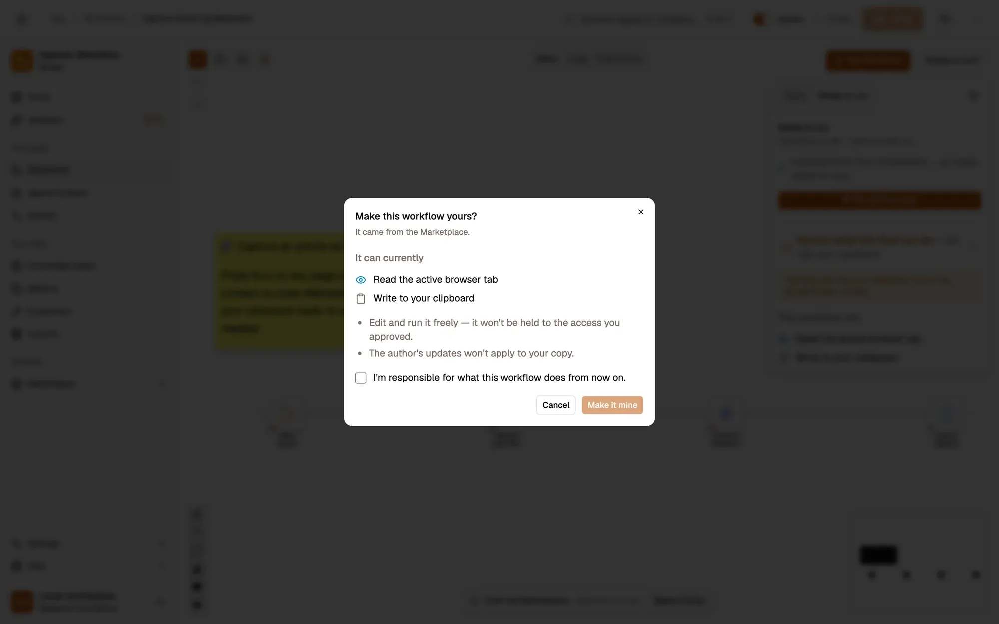 Step 1, close-up of the app: Make it mine, outlined.