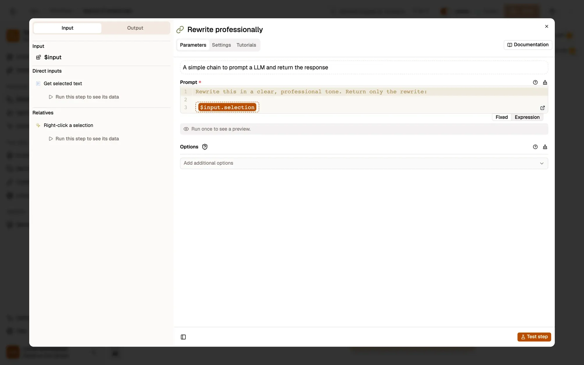 Step 3, close-up of the app: The Prompt field, outlined.