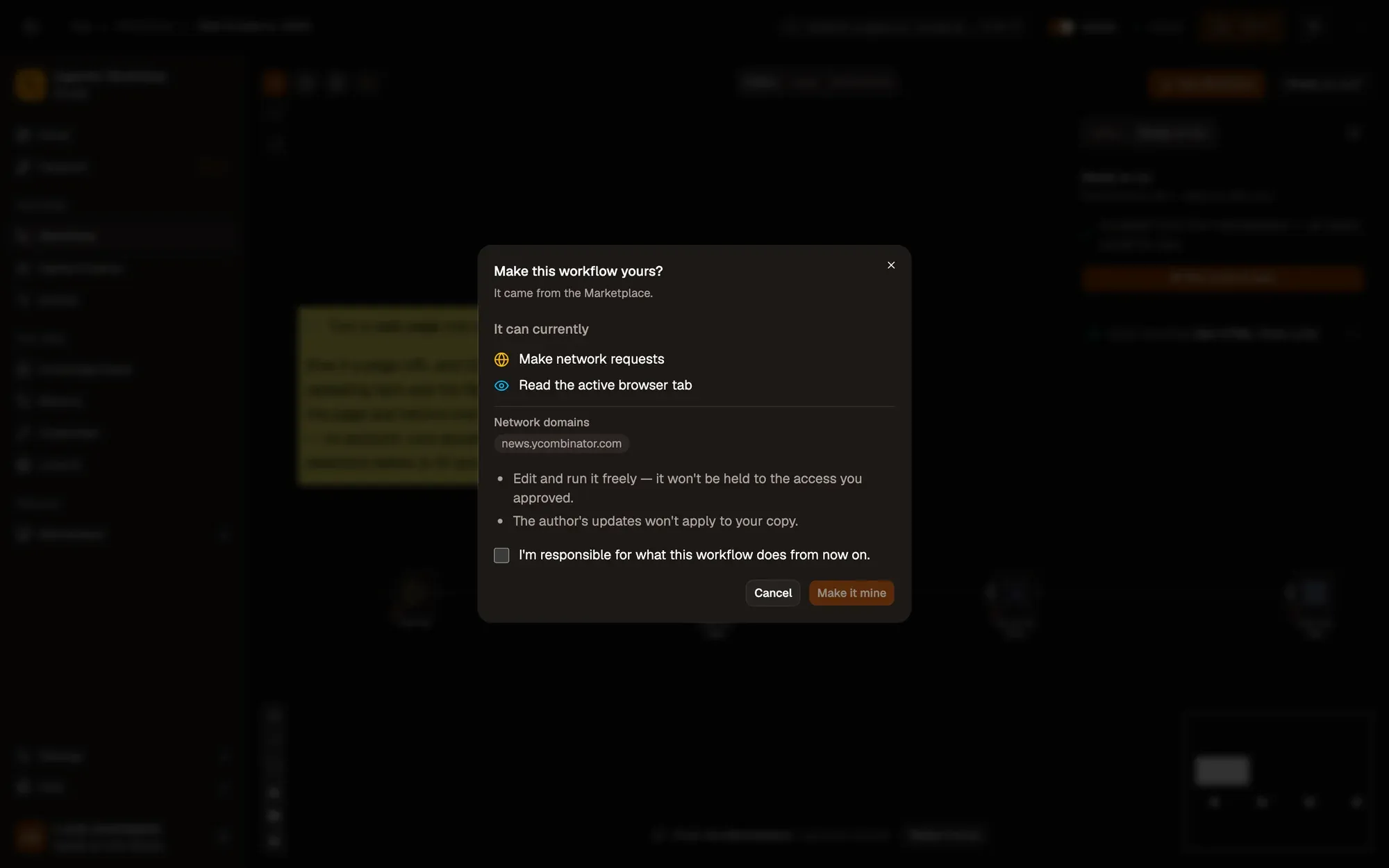 Step 1, close-up of the app: Make it mine, outlined.