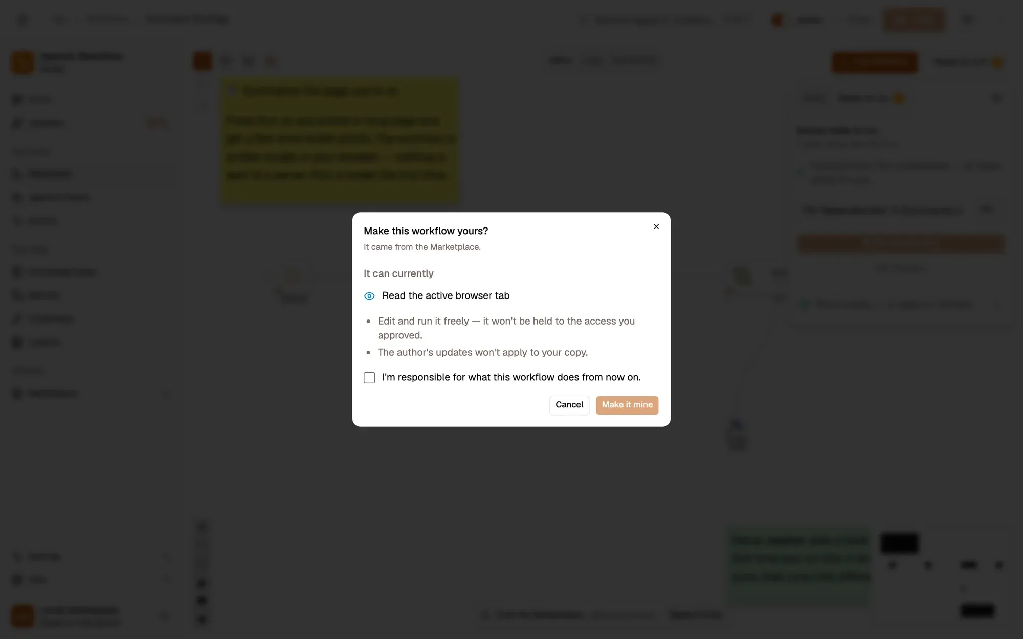 Step 1, close-up of the app: Make it mine, outlined.