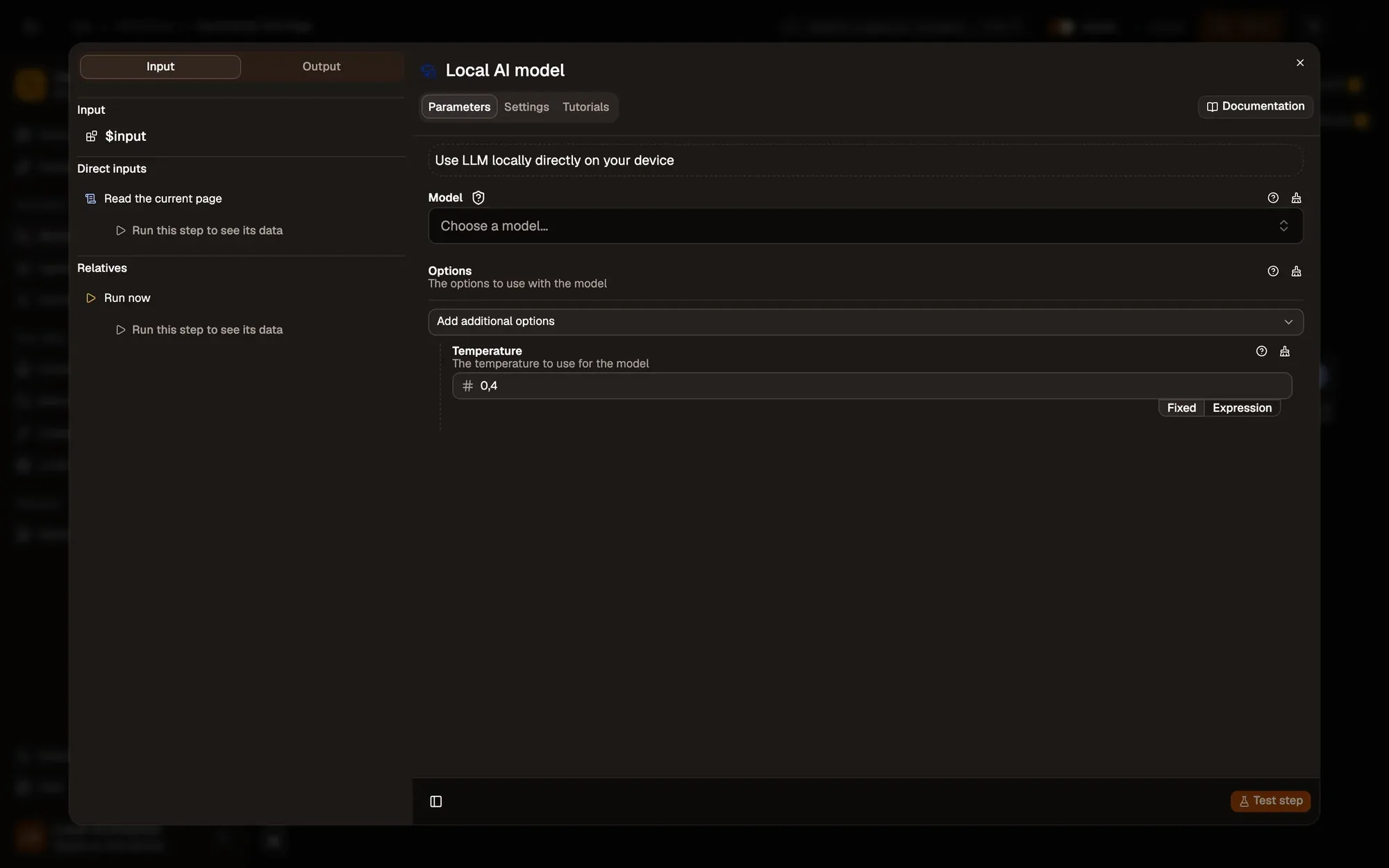 Step 1, close-up of the app: The Model menu, outlined.