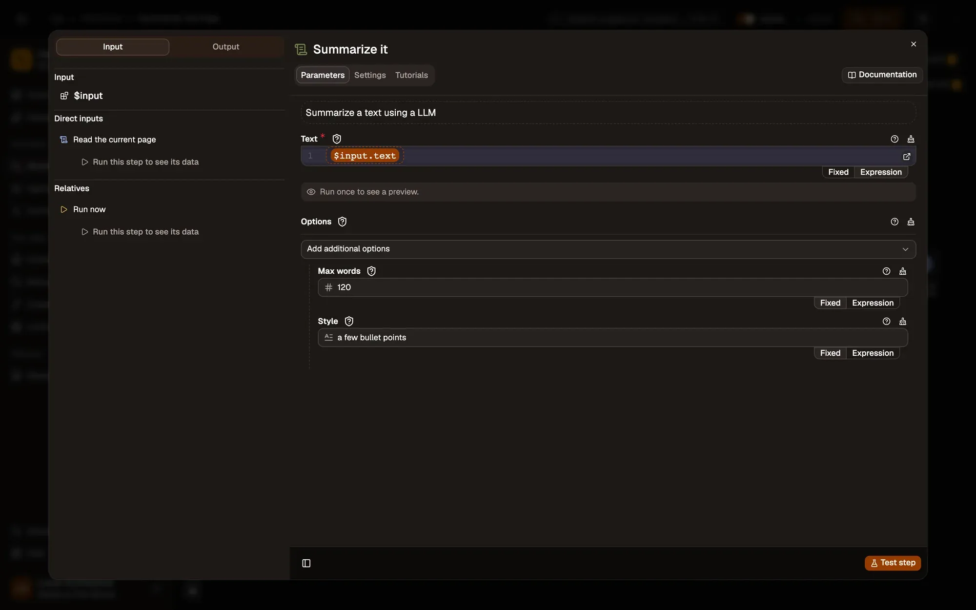 Step 3, close-up of the app: The Max words field, outlined.