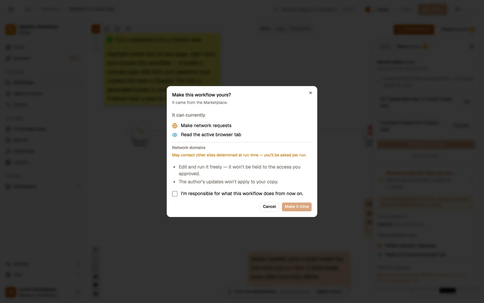 Step 1, close-up of the app: Make it mine, outlined.