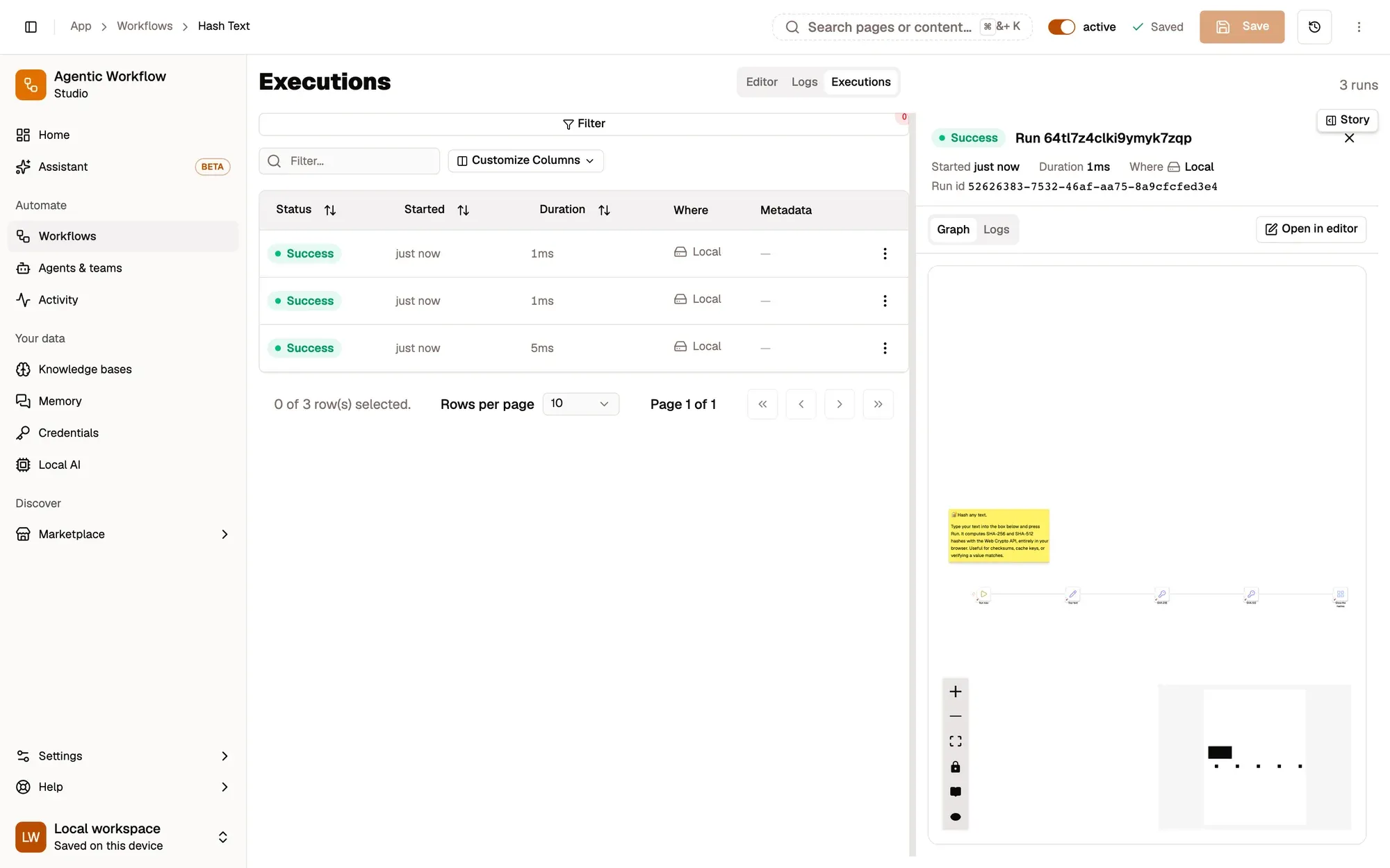 Step 4, close-up of the app: The run you opened, outlined.