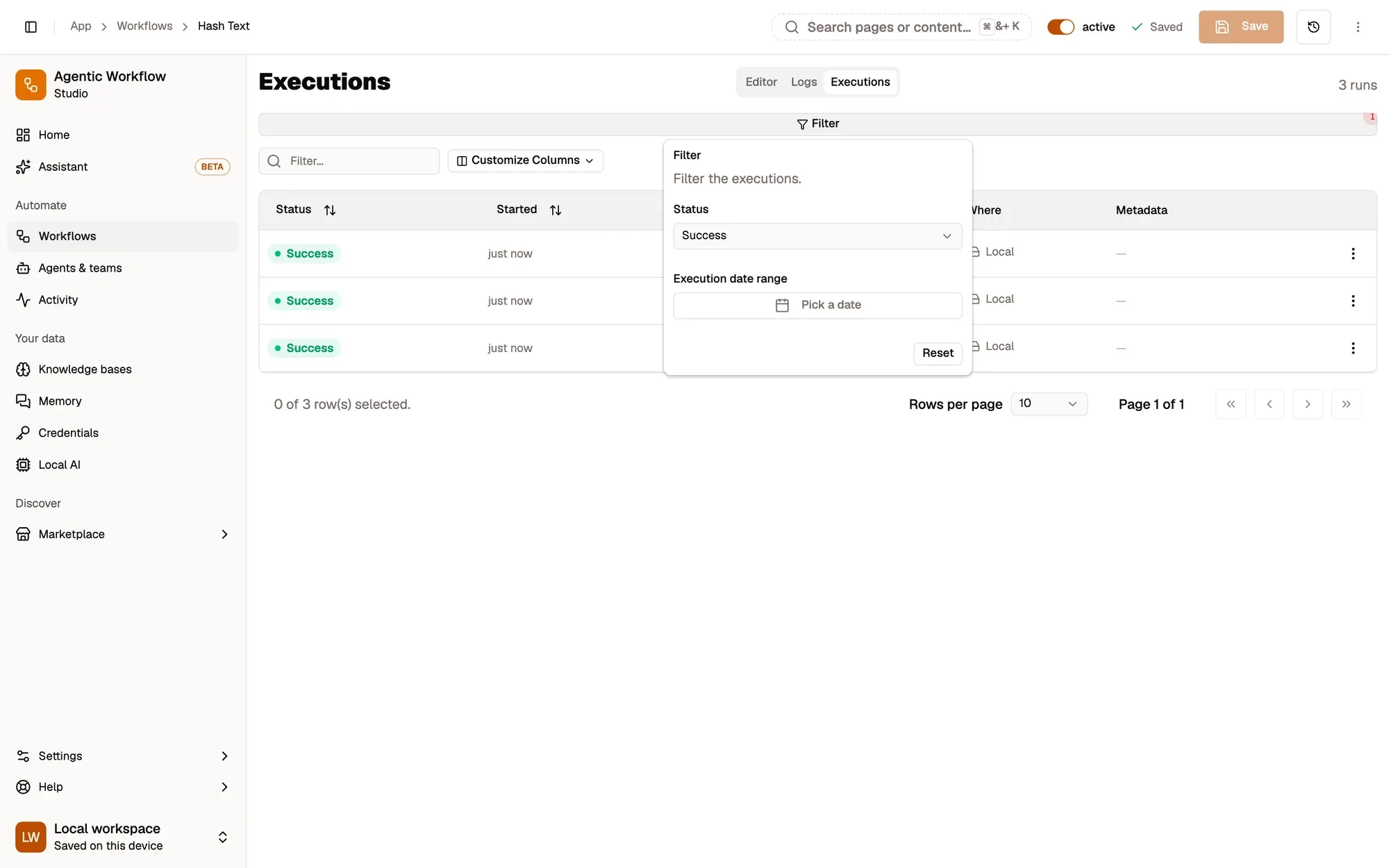 Step 2, close-up of the app: Status, outlined.