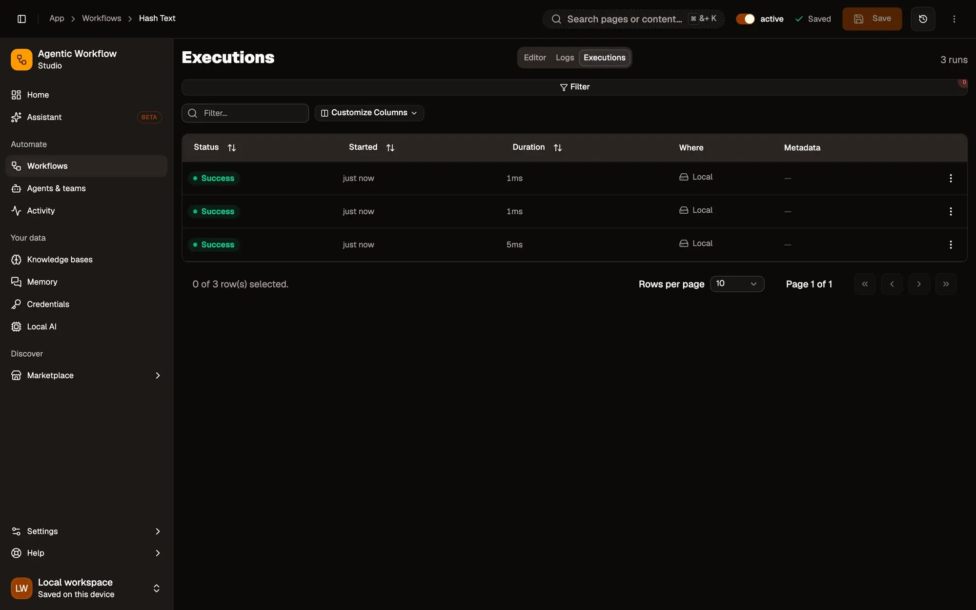 Step 1, close-up of the app: Filter runs, outlined.