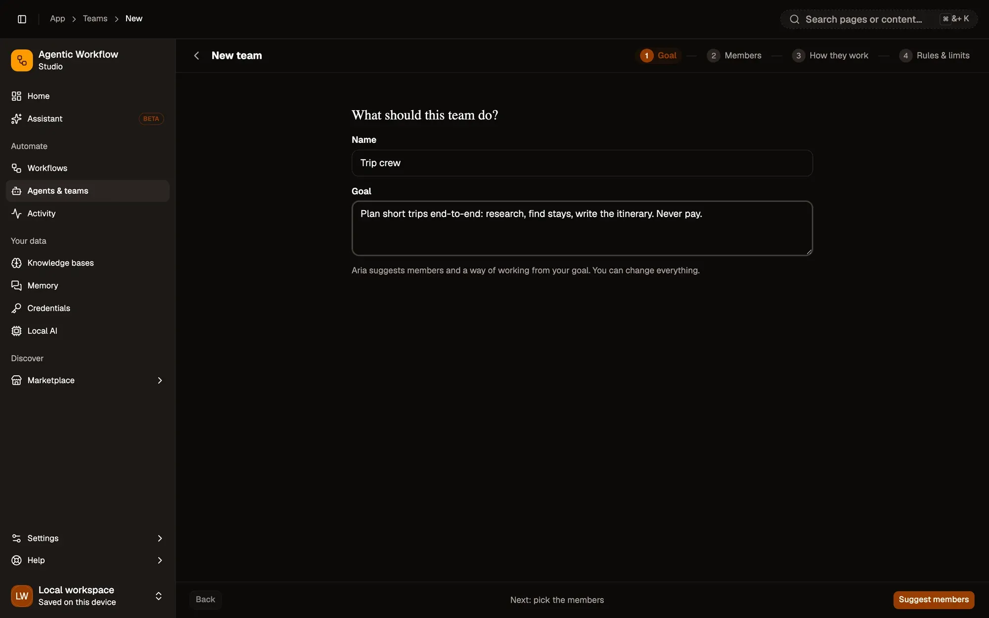 Step 1, close-up of the app: Goal, outlined.