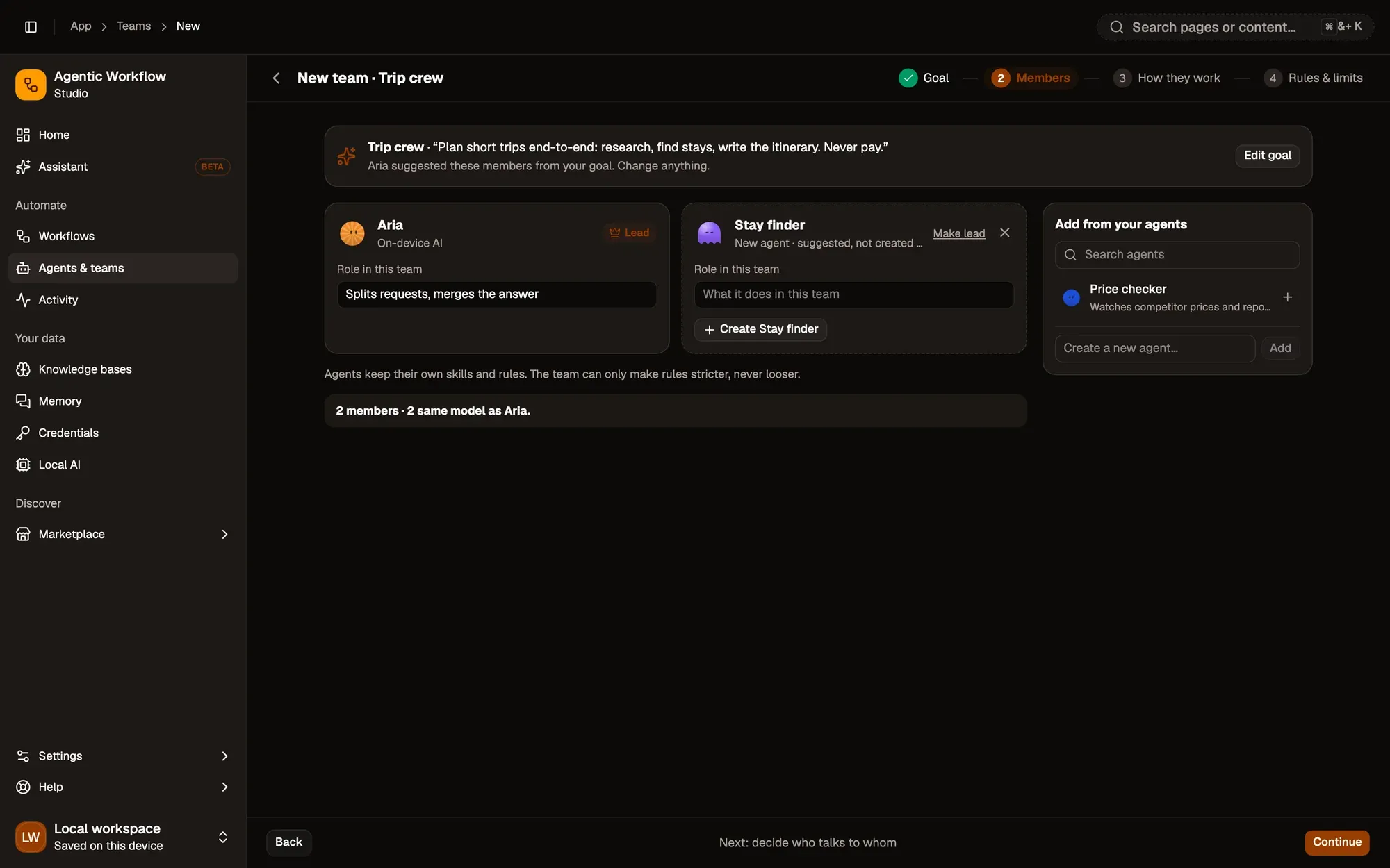 Step 2, close-up of the app: Role in this team, outlined.