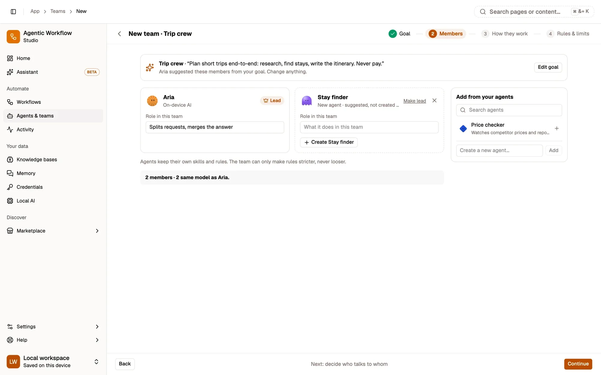 Step 2, close-up of the app: Role in this team, outlined.