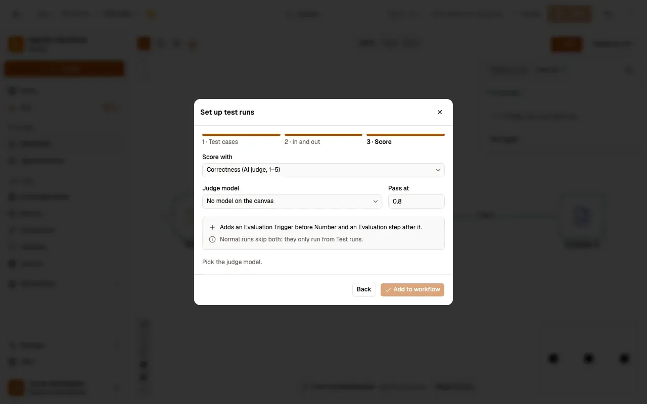 Step 3, close-up of the app: Add to workflow, outlined.