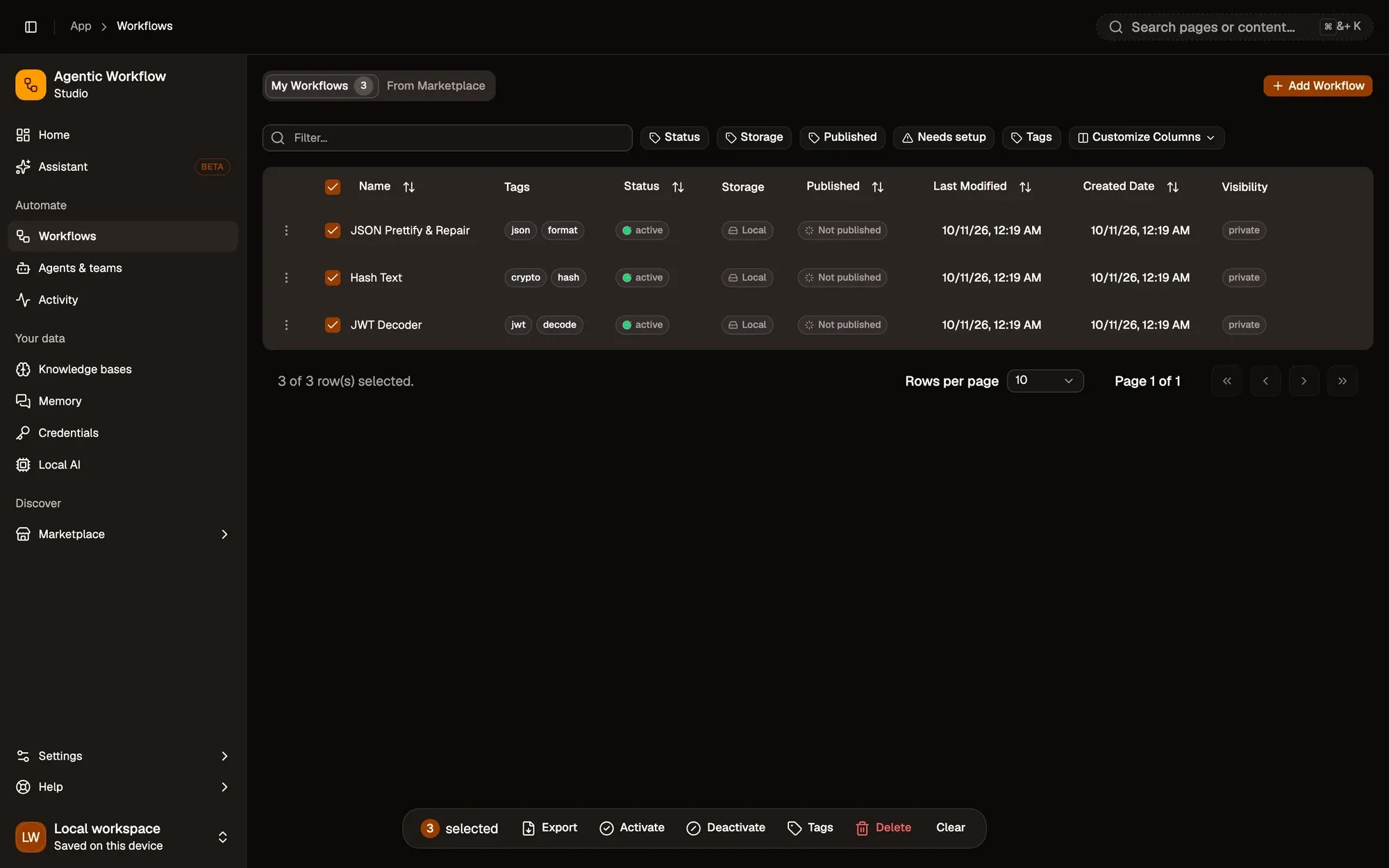 Step 1, close-up of the app: Select rows, outlined.
